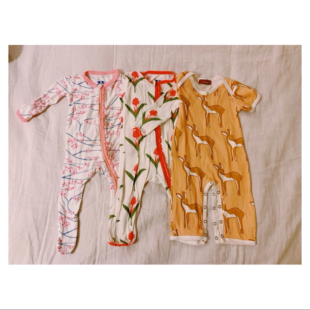 KICKEE PANTS & milkbarn: lot of 3 jammies, size 3-6mo